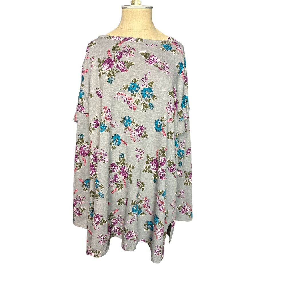 Lane Bryant Long Sleeve Gray Floral Tee NWT Size 22/24